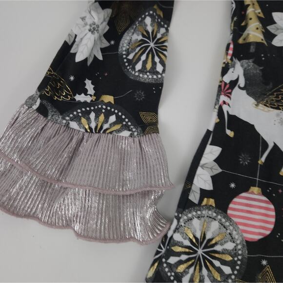 Counting Daisies Christmas Dress Size 10 Black Pink Horses,Ruffles, Trees - Picture 5 of 6